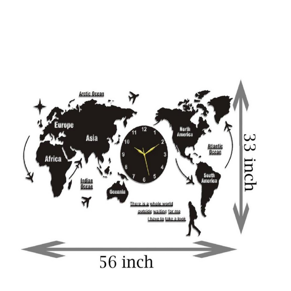 Premium 3D World Map Wall Clock - Large 56-Inch Aesthetic Home Decor